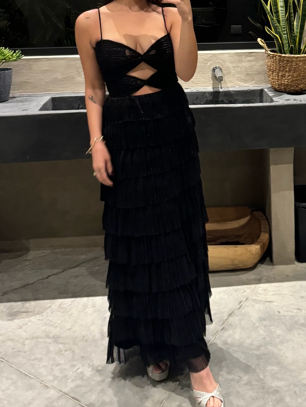 Black Tiered Fringe Maxi Skirt - Women